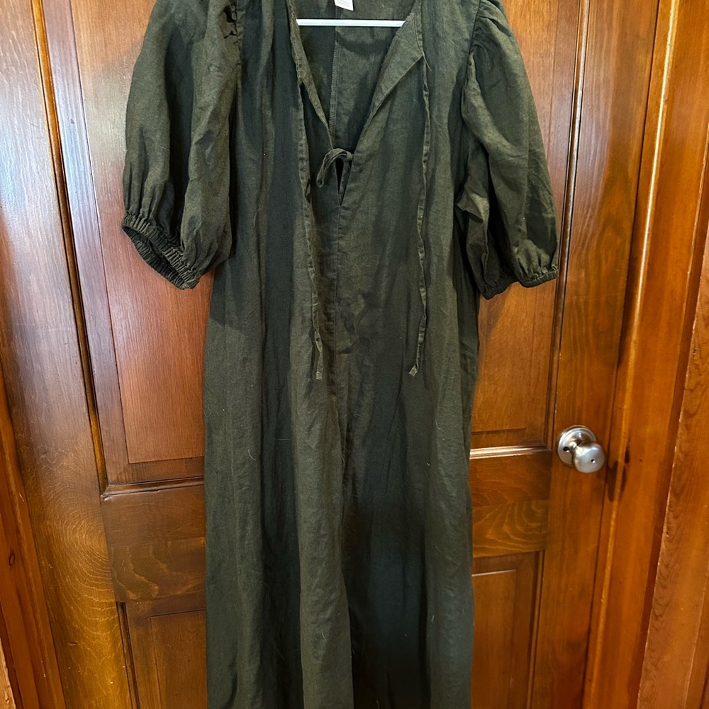 H&M Green Puff Sleeve Linen Sundress-NWOT-Size Medium